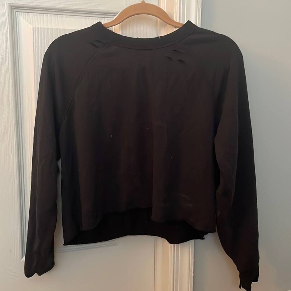Black Cropped Distressed Sweatshirt